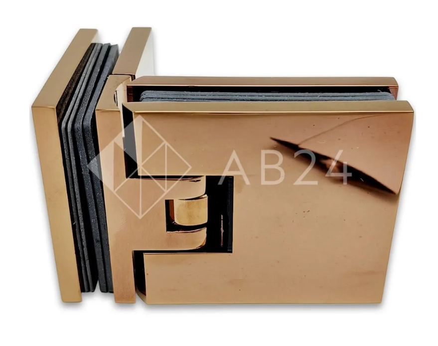 Петля Аврора FDP-184 стекло-стекло 90° с крышками, латунь/розовое золото