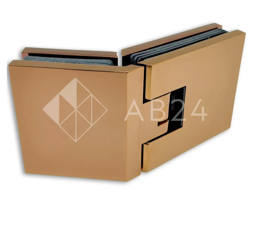 Петля Аврора FDP-185 стекло-стекло 135° с крышками, латунь/розовое золото