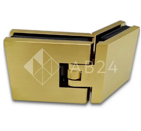 Петля Аврора FDP-185 стекло-стекло 135° с крышками, латунь/брашированное золото