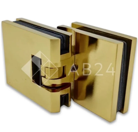 Петля Аврора FDP-184 стекло-стекло 90° с крышками, латунь/брашированное золото
